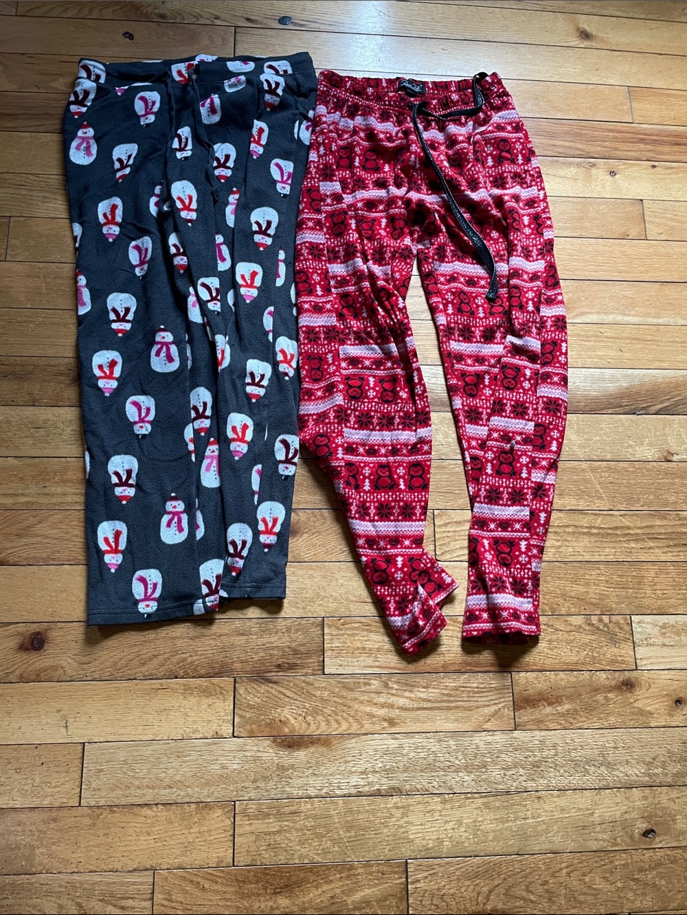 Cozy Holiday Fleece Pajama Pants - Red & Black Snowman Prints